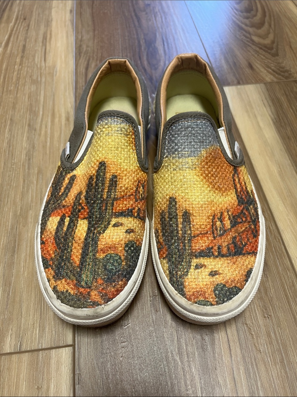 Rare Vans Kids Slip-On Cactus Canvas Sneakers in Orange and Brown